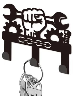 Produktbild von Schlüsselhalter für die Garagenreparatur, Wandmontage, schwarzes Eisen, 3 Haken