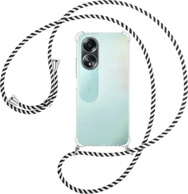 Produktbild von Handykette Backcover-Schutzhülle mit Band (Metall silberfarben) für Oppo A58 4G (CPH2577) - schwarz/weiß gestreift