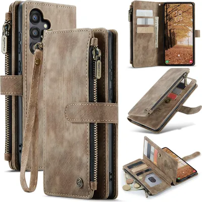 Immagine prodotto di Custodia Galaxy A55, Flip Pelle Zip Stand Funzione Custodia protettiva per Samsung Galaxy A55 Marrone