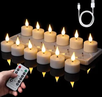 Obrázek produktu pro Teplé bílé LED čajové svíčky, stmívatelné, USB, 4–55 cm