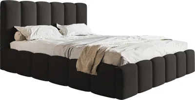 Obrázek produktu pro Manželská postel 180x200 Palermo – čalouněná postel s úložným prostorem a kovovým roštem, pěnová výplň – bouclé černá