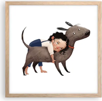 Produktbild von Gerahmtes Poster - Rahmen in heller Eiche - Kind Hund Bild - 40x40 cm - Wand Bild - Wanddeko - Wandbilder - Kunstposter - Wandposter - Bilderrahmen - Bilder - Kunstdruck - P2NAC40x40-4783
