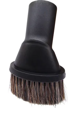 A black vacuum cleaner brush attachment with bristles.