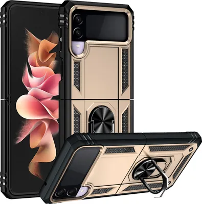 Image de Étui pour Samsung Galaxy Z Flip 3 5G étui de protection militaire double couche avec support d'anneau et support Or
