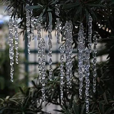Produktbild von 25 Stück Acryl-Eiszapfen Dekoration, glitzernde Anhänger für den Weihnachtsbaum, festlicher Christbaumschmuck