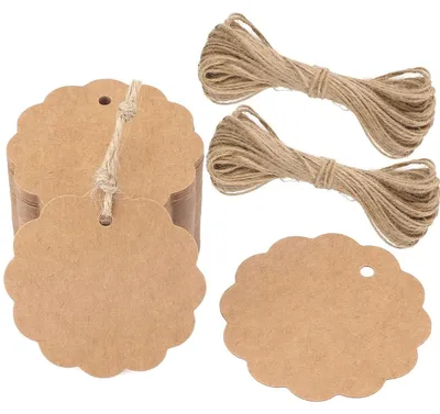 Productafbeelding van Cadeauhanger ronde kraftpapier - Label 6 cm - 100 stuks met koord