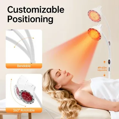 Image de Lampe infrarouge de chauffage sur pied - Blanche - 275 W, avec hauteur réglable pour soulager la douleur