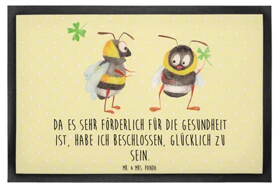 Produktbild von Mr. & Mrs. Panda fußmatte Hummeln Kleeblatt 60 x 90 cm - Gelb Pastell - Geschenk, Bodenvorleger, Spruch Positiv, Fußabstreifer, Lustige Sprüche, schön, Hummel, Biene