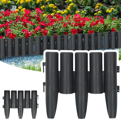 Produktbild von Fiqops Rasenkante Holzoptik Beeteinfassung Beetbegrenzung Beetumrandung kunststoff für Garten, Wiese 5,6m Anthrazit