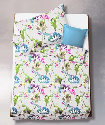 Produktbild von Fleuresse Mako-Satin Bettwäsche 135x200 Blüten Libelle blau grün lila 03351-02