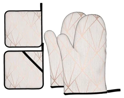 Produktbild von Ofenhandschuhe und Topflappen, rotgoldenes Muster, 4 Stück, rutschfeste Grillhandschuhe, Küchenhandschuhe, hitzebeständig, für Küche, Kochen, Backen, Grillen