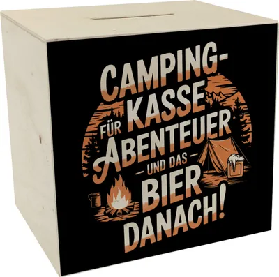 Produktbild von Camping-Kasse Abenteuer Spardose aus Holz