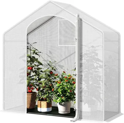 Immagine prodotto di Serra in plastica con struttura in acciaio, porta e finestra | Colore: bianco | Dimensioni: 200x80x200 cm