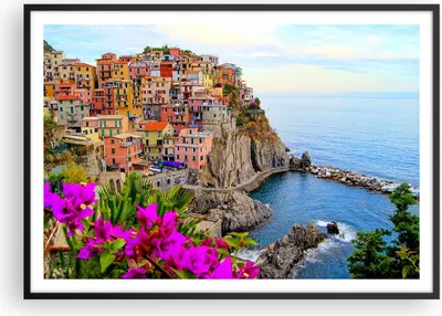 Produktbild von Gerahmtes Poster - Schwarzer Rahmen - Italien küste felsen landschaft - 100x70 cm - Wand Bild - Wanddeko - Wandbilder - Wandposter - Bilderrahmen - Bilder - Kunstdruck - Wandbild - P2BAA100x70-2684