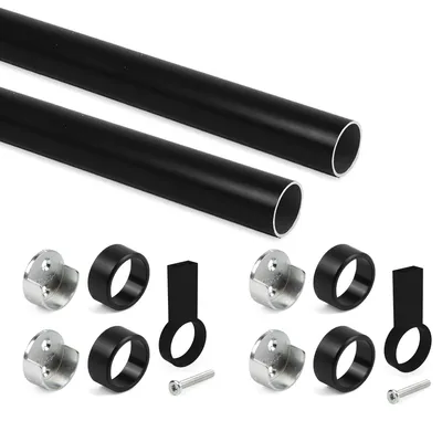 Zdjęcie produktu dla Emuca Pakiet 2 okrągłych drążków do szafek D.28mm długość 1,15m ze wspornikami, Aluminium i Znal, Malowane na czarno
