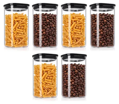 Zdjęcie produktu dla Zestaw 6 szklanych pojemników Arendo o pojemności 1200 ml każdy, z szklanymi pokrywkami, szczelnych dzięki uszczelce silikonowej, kwadratowych, wykonanych z borokrzemianu, odpornych w temperaturach od -40 do 400 °C, przezroczystych