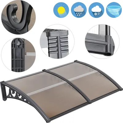 Produktbild von Vordach Haustür für Haustür und Terrasse,Polycarbonat Vordach,hohle PC-Scheibe+PP Ständer,Bogenpavillon für Außentüren oder Fenster 100x200cm(Braun)
