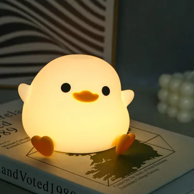 Produktbild von LED Kinder Nachtlicht Niedliche Ente Nachttischlampe Silikonmaterial Kinderzimmer Dimmbar + Timer Kindergeburtstagsgeschenk []