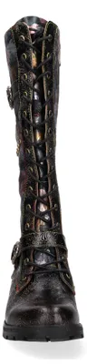 Produktbild von Laura Vita Damen Lederstiefel im Patchwork-Look mit Floralmuster Cocrailo 82, Größe:39 EU, Farbe:Schwarz