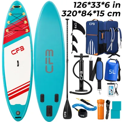 Produktbild von Stand Up Paddle Board 320x84x15 cm, Bis zu 160 kg, extra breites iSUP, Aufblasbares SUP-Board mit Paddel, Pumpe, Rucksack, für Anfänger und Erwachsene