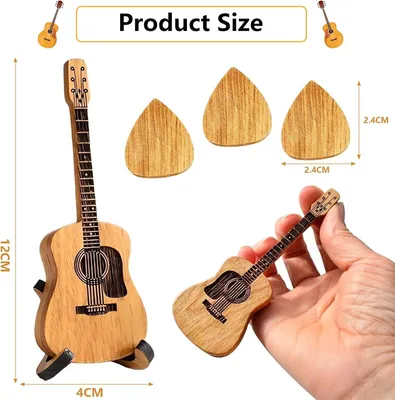 Imagen del producto de Caja de madera para púas, con capacidad para 3 púas, en forma de mini guitarra, ideal para guitarra y ukelele