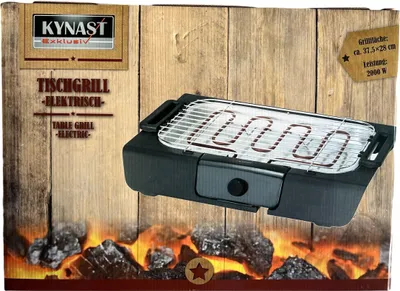 Produktbild von Kynast Elektrischer Tischgrill, Barbecue Grill, Balkongrill 2000 Watt, 37,5 x 28cm, Schwarz
