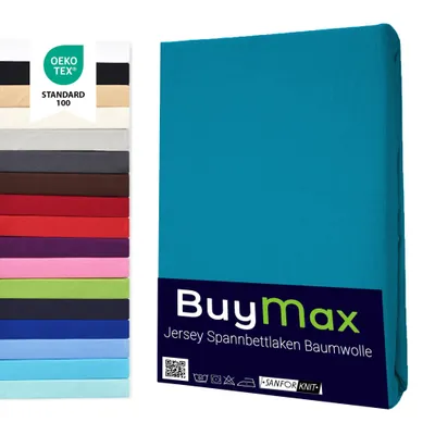 Produktbild von Buymax Spannbettlaken 60x120cm Baumwolle 100% Kinderbett Spannbetttuch Baby Bettlaken Jersey, Matratzenhöhe bis 15 cm, Farbe Petrol