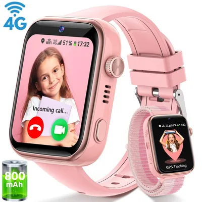Produktbild von 4G Smartwatch Kinder mit GPS und Video Telefonfunktionen, Schulmodus, SOS, SIM-Telefon Uhr, mit Kamera, Wecker, IP68 Wasserdicht, Kinder Smart Watch