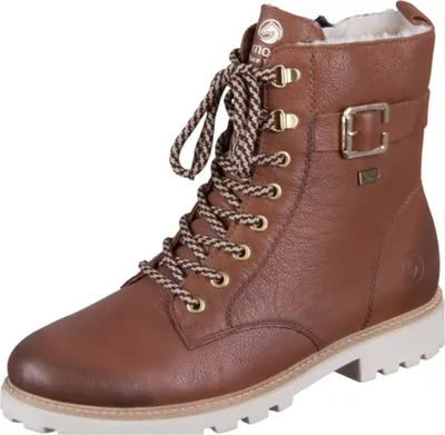 A single brown leather boot with laces and a buckle.