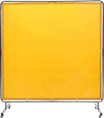 Obrázek produktu pro SucceBuy Ochranná svářečská zástěna 6' x 6' s rámem, nehořlavá vinylová ochranná zástěna na 4 otočných kolečkách (2 uzamykatelná), mobilní pro dílenské/průmyslové použití, žlutá barva