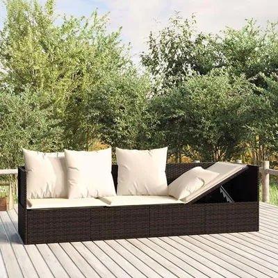 Produktbild von Gartensofa mit Kissen Gartensofa 3-Sitzer Rattan Sofa Balkonmöbel Lounge Sofa Outdoor Balkonsofa Sonnenliege Gartenmöbel Sonneninsel Gartenliege Lounge Gartenbank Gartenbett Braun