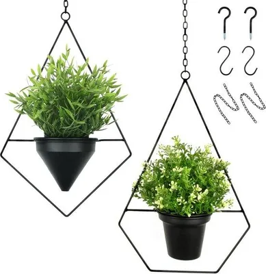Produktbild von Famanu Blumentopf Hängend, Schwarz, Set von 2 Pflanzhängern - Für Innen und Außen