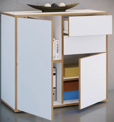 Produktbild von VCM Holz Kommode | Sideboard mit Drehtüren und Schubladen | Büromöbel | H. 74 x B. 80 x T. 33cm - Salia