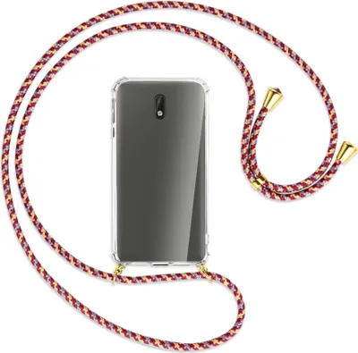 Produktbild von Handykette Backcover-Schutzhülle mit Band (Metall goldfarben) für Nokia 3 - weinrot/gelb/grau