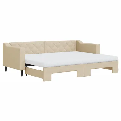 Image de vidaXL Lit de jour extensible avec matelas Crème 80x200 cm Tissu
