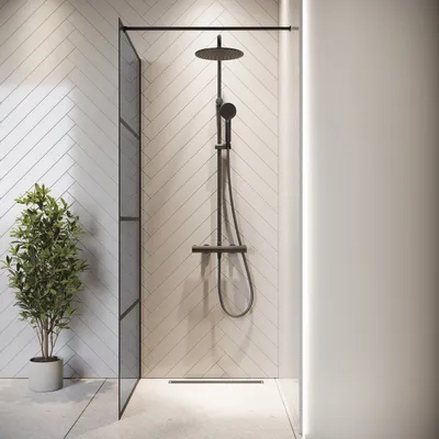 Produktbild von Duschwand Essos 70 x 200cm - Grauglass - Glas Duschabtrennung Schwarz - Walk-In Dusche Nano Duschtrennwand