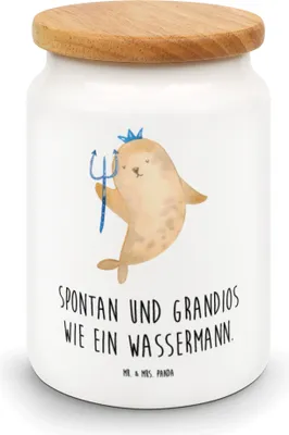 Produktbild von Mr. & Mrs. Panda Dose Sternzeichen Wassermann - Weiß - Geschenk, Aufbewahrungsdose, Keksdose, Nix, Teedose, Meermann, Meer, Geburtstag Februar, Januar, Frischhaltedose