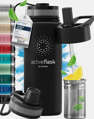 Produktbild von Isolierte Edelstahl-Trinkflasche 530ml mit Strohhalm