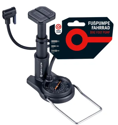 Produktbild von Fahrrad-Fußpumpe mit Manometer, 160 PSI / 11 Bar, für Presta, Schrader und Dunlop Ventile, vielseitig