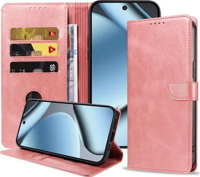 Obrázok produktu pre Fit for Google Pixel 10 Pro Phone Case Faux Leather with Magnetic Lip and Card Holder Puzdro typu kniha s chlopňou - Peňaženkové puzdro s priehradkou na karty - Pink Gold - Smartphonica