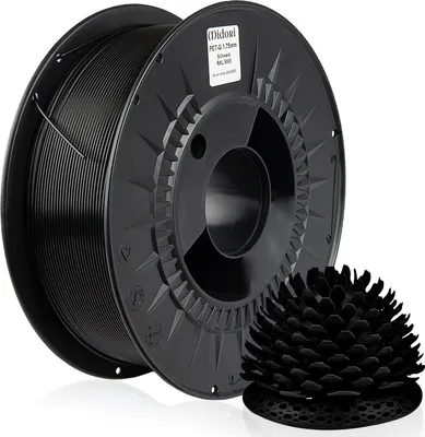 Produktbild von MIDORI® 3D Drucker 1,75mm PETG Filament 1kg Spule Rolle Premium Schwarz RAL9005