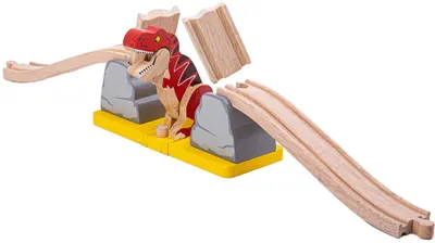 Produktbild von Bigjigs Holzschienen „Brustende Brücke“ T-Rex Dino, 7-teilig