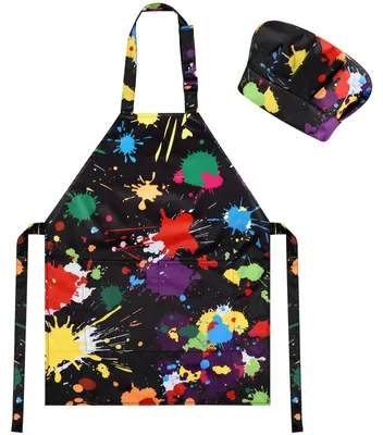 Imagen del producto de Delantal y gorro de cocina para niños, color , 46 x 61 cm, ideales para cocinar y pintar