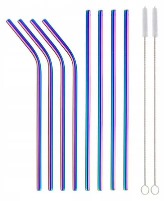 Produktbild von Metallstrohhalme Regenbogenfarben 8 Stück gerade gebogen