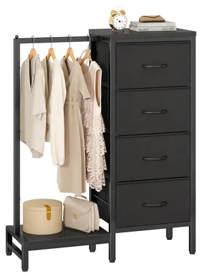 Kleiderständer mit Kommode, 4 Schubladen, 77x30x111,5 cm, schwarz