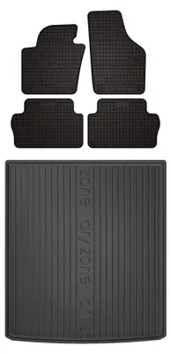 Image de Tapis en caoutchouc + bac de coffre pour Volkswagen Sharan II 2010-2022 (monospace, 5 places) – 5 pièces, noirs, sur mesure