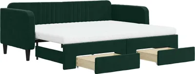 Obrázok produktu pre vidaXL Rozkladacia posteľ so zásuvkami Tmavo zelená 90x200 cm Velvet