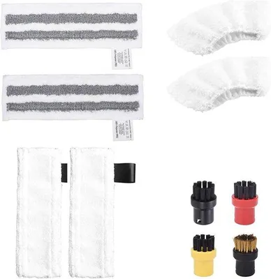 Immagine prodotto di Set da 10 accessori per aspirapolvere per pulitori a vapore Kärcher Easyfix SC2, SC3, SC4 e SC5 - Accessori per pulitori a vapore - Set di panni in microfibra, scopa per pavimenti e spazzola rotonda