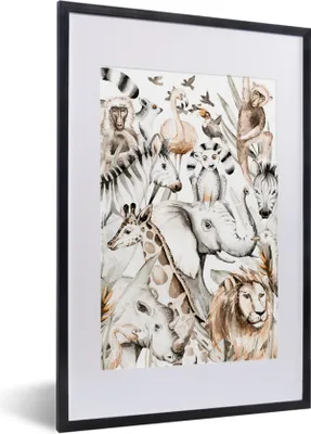Produktbild von MuchoWow® MuchoWow® Gerahmtes Poster Aquarelle - Tiere - Dschungel - Pastell - Jungen - Mädchen - Kinder 40x60 cm - Poster mit zchwarzem Bilderrahmen - Poster in Rahmen