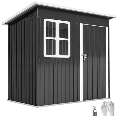 Productafbeelding van Tuinhuisje, tuinhuis met raam, afsluitbare deur, voor tuin, terras, staal, 221L x 133B x 190H cm, grijs